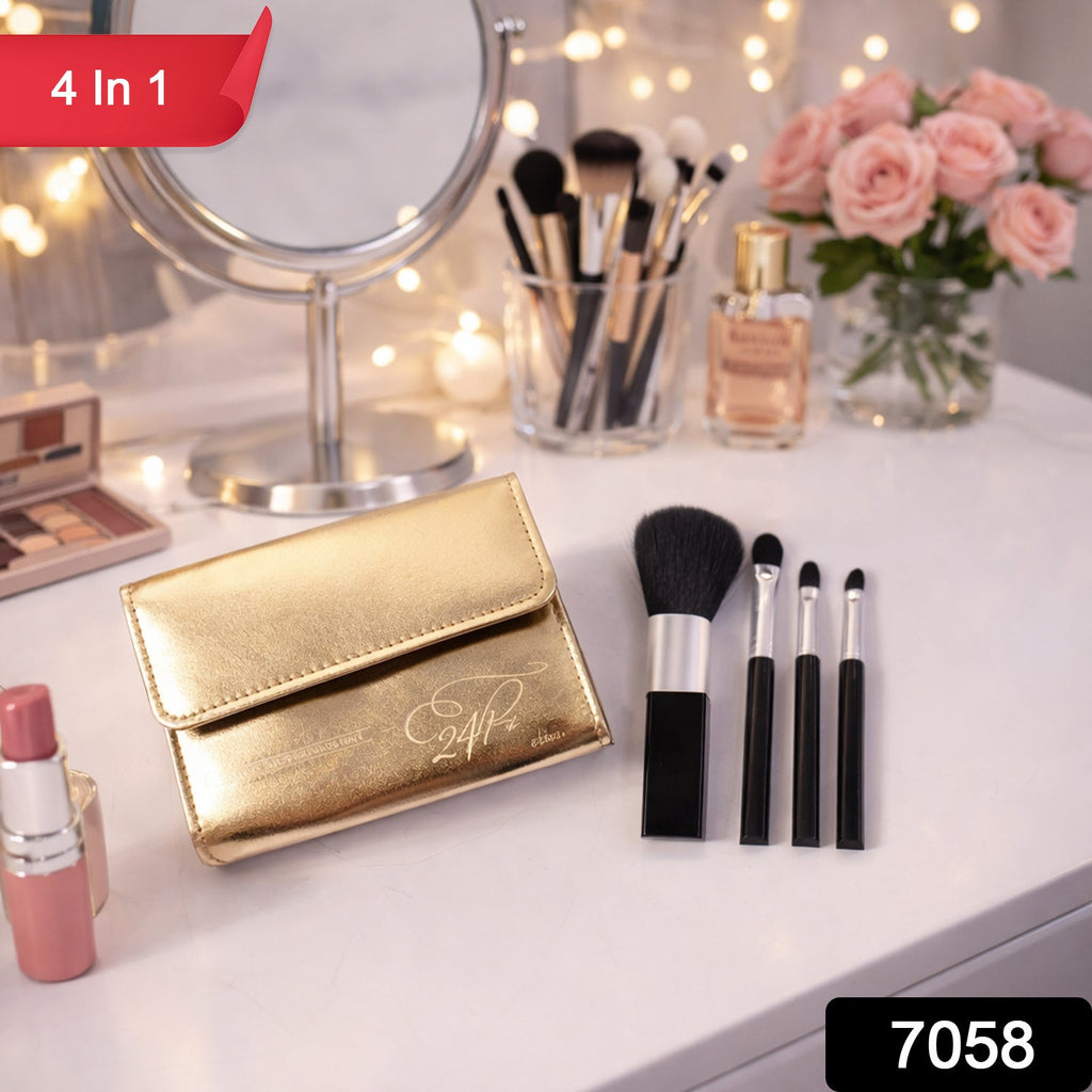 Makeup brushes neatly arranged inside compact storage pouch