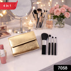 Makeup brushes neatly arranged inside compact storage pouch