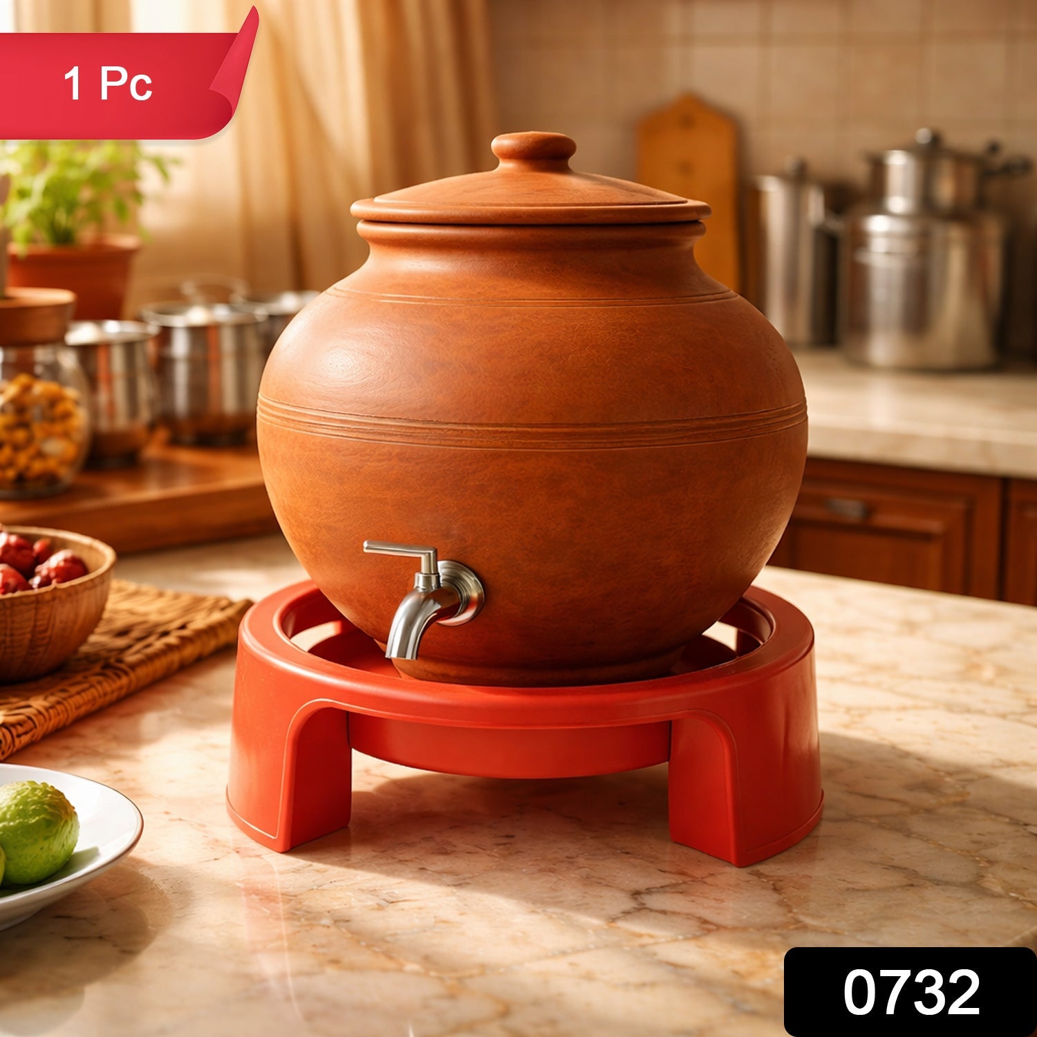 Black Matka Stand holding a traditional clay water pot, demonstrating its stable support.