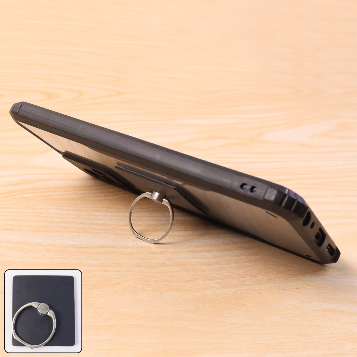 Angled view of the multi-functional phone ring stand in a mixed color.
