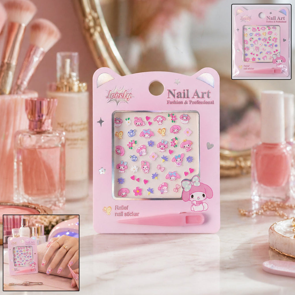Cartoon nail art sticker set with colorful designs