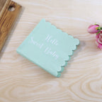 Hello Sweet Baby mint green party paper napkins with scalloped edges set for baby shower