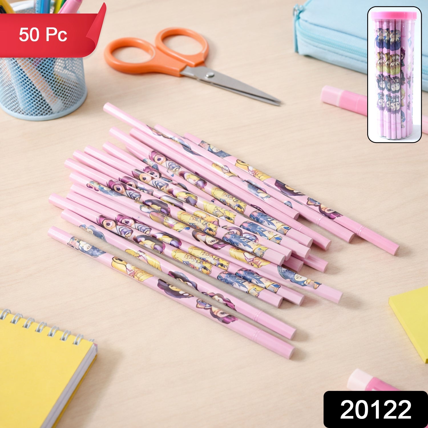 50-piece cartoon wooden pencil set with colorful characters for kids