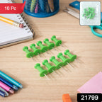 Set of ten green plastic push pins with easy grip heads