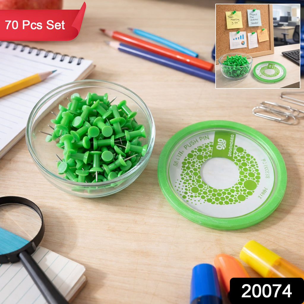 Set of durable plastic head push pins for bulletin boards