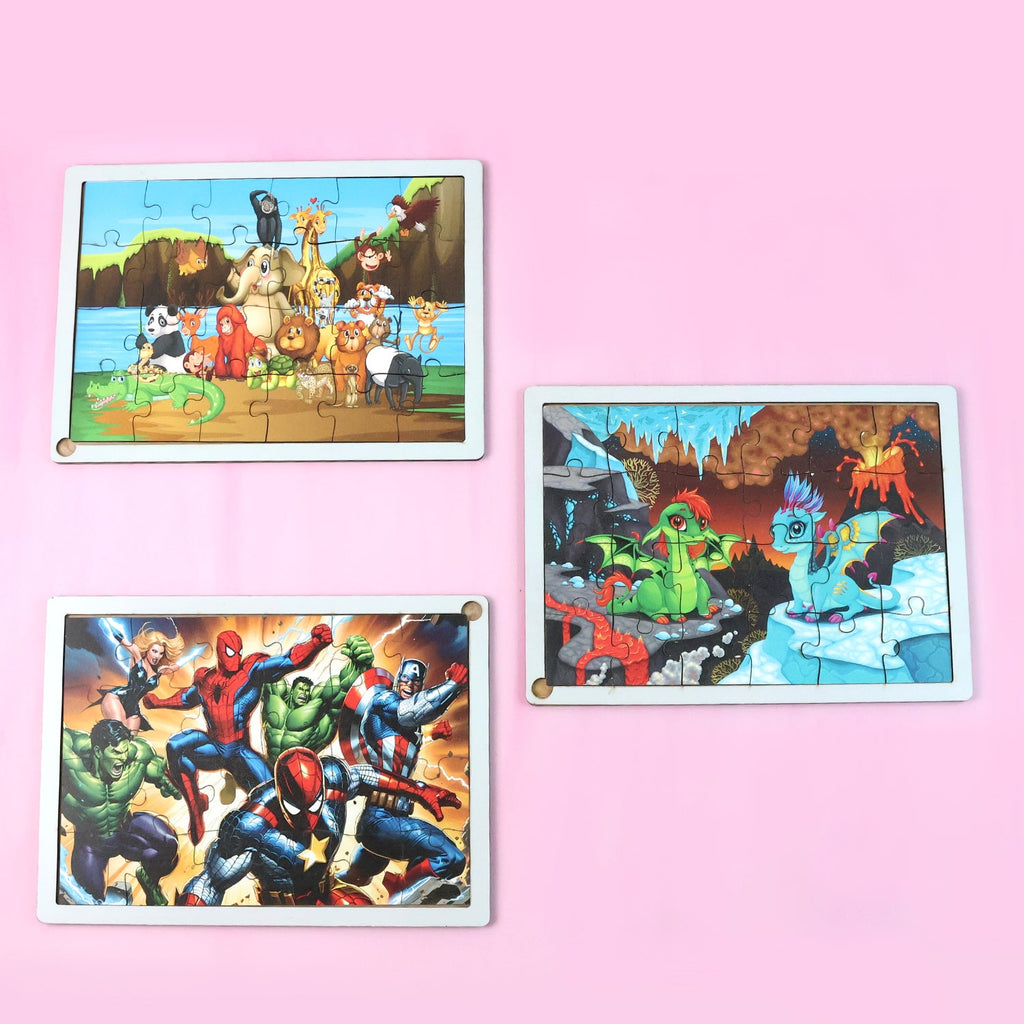 Child playing with educational wooden jigsaw puzzle board
