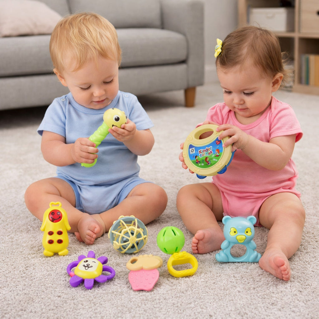 Vibrant Aditi Baby Rattles Set, perfect for infant sensory play and grasping.