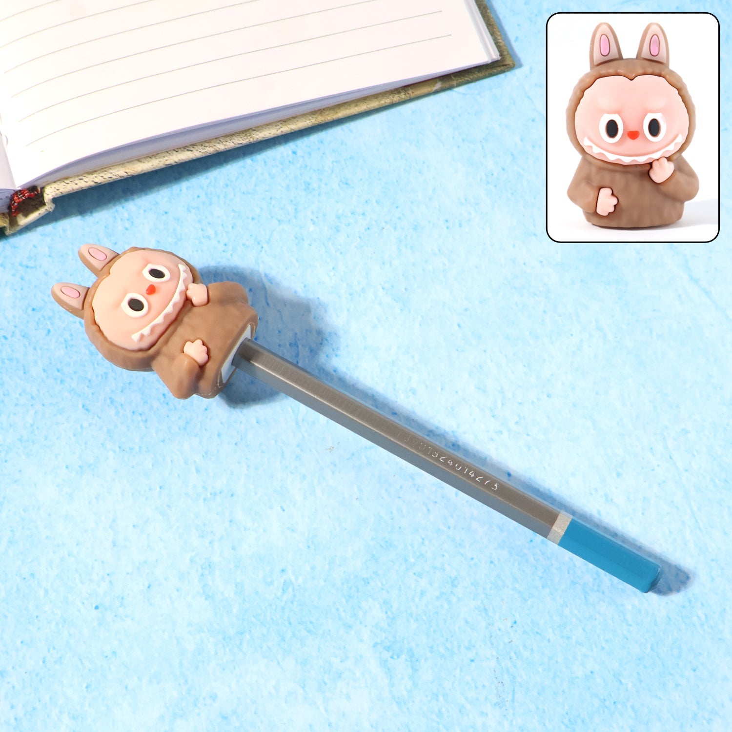 Side view of cartoon shaped eraser with integrated pencil sharpener