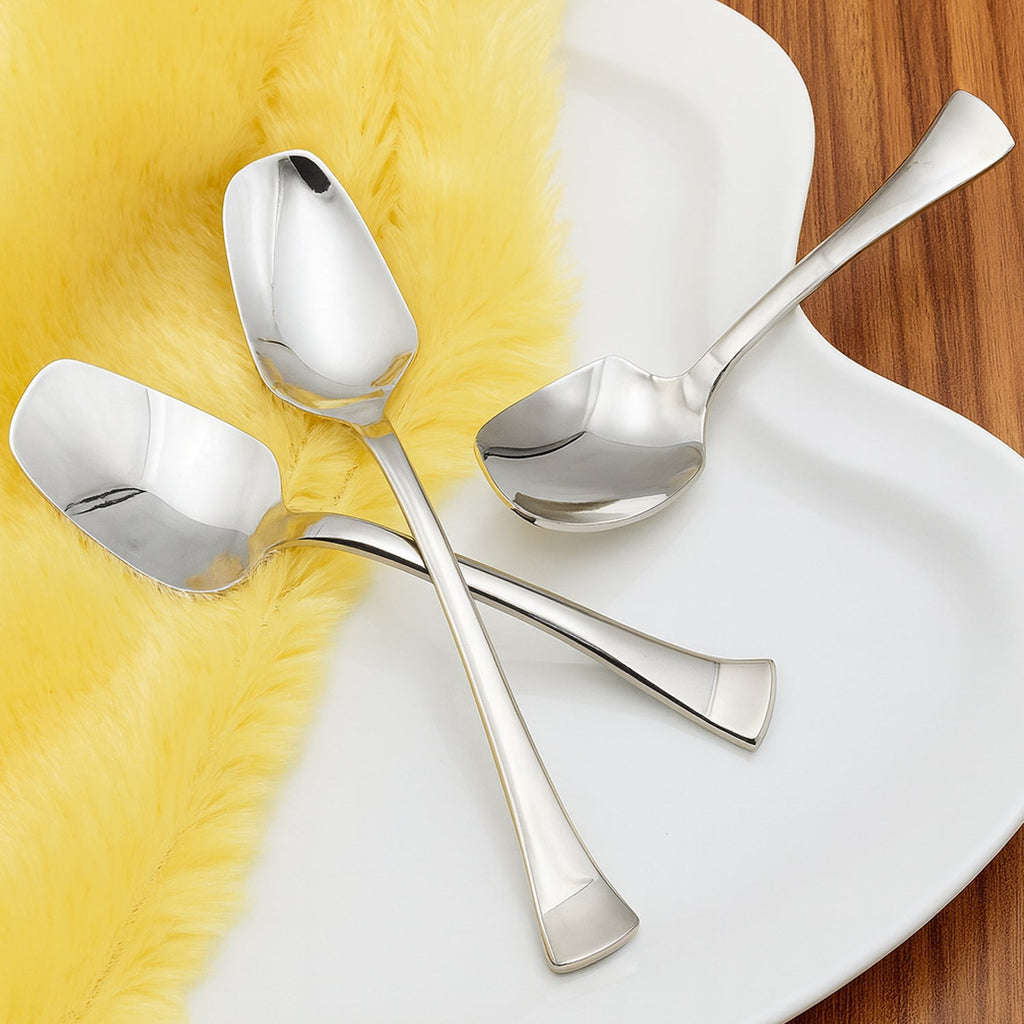 Stainless steel ice-cream spoon set with mirror-polished finish and three spoons