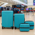 Front view of dark-colored 4-in-1 hard shell luggage set