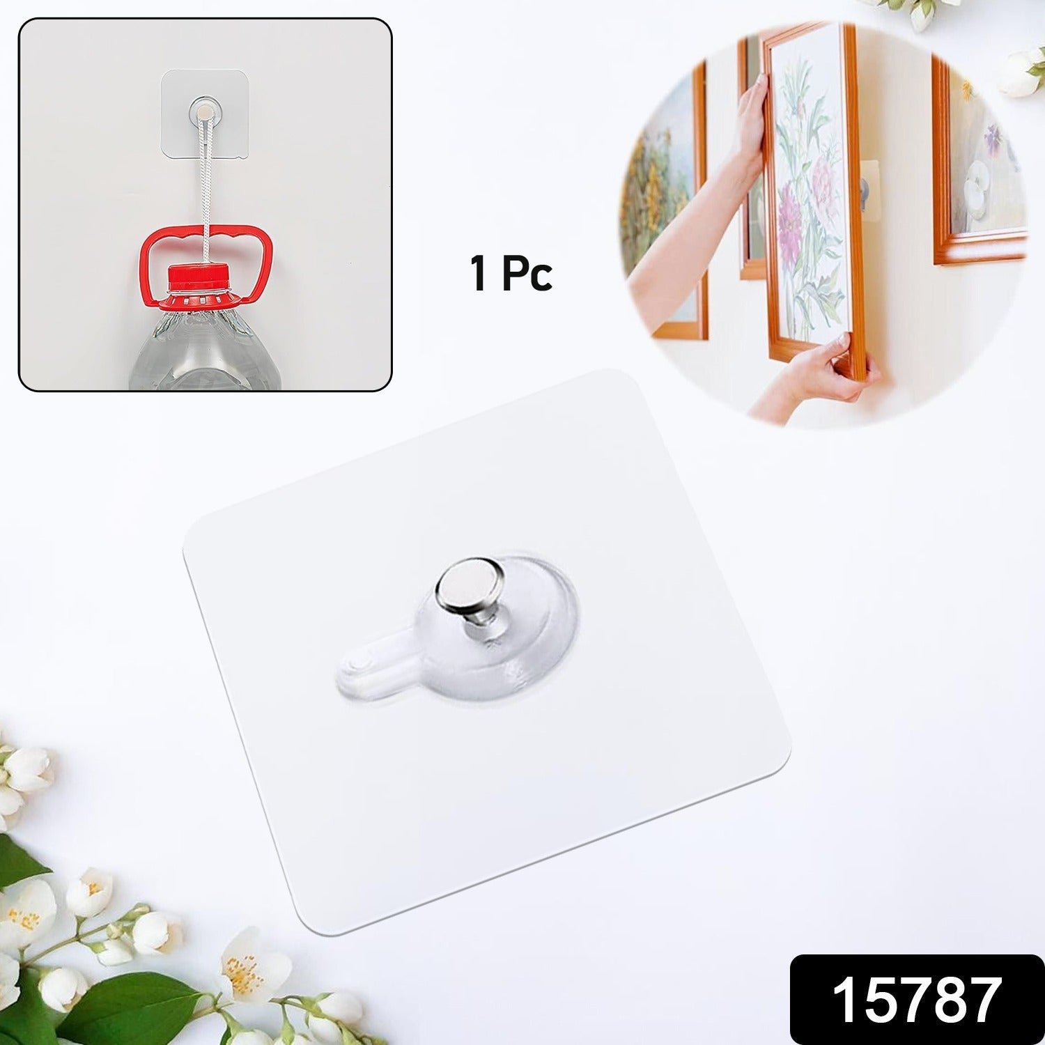 GripGuard adhesive wall hook holding a photo frame