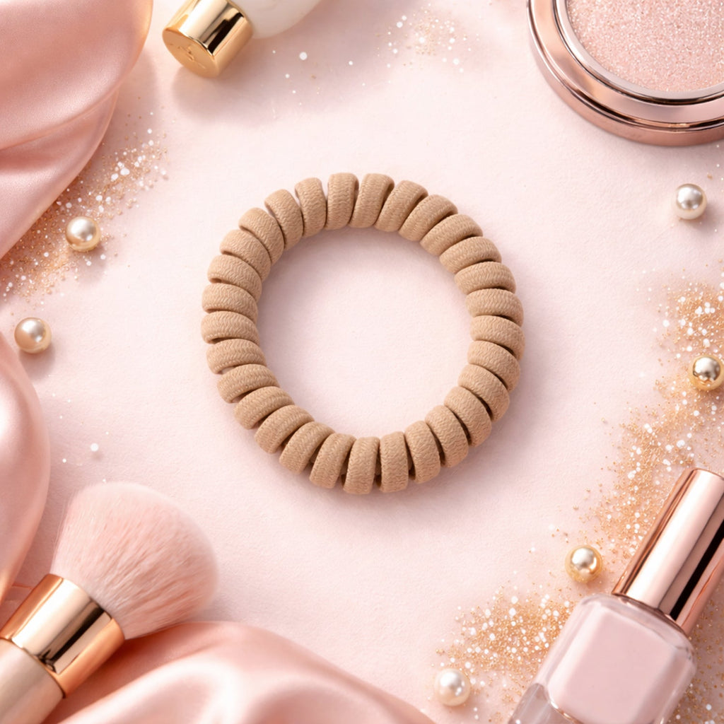Soft stretchable spiral coil hair band on white background