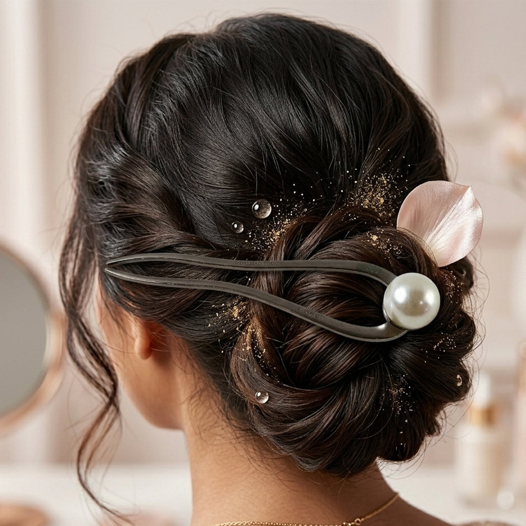 Elegant pearl hair accessory on white background