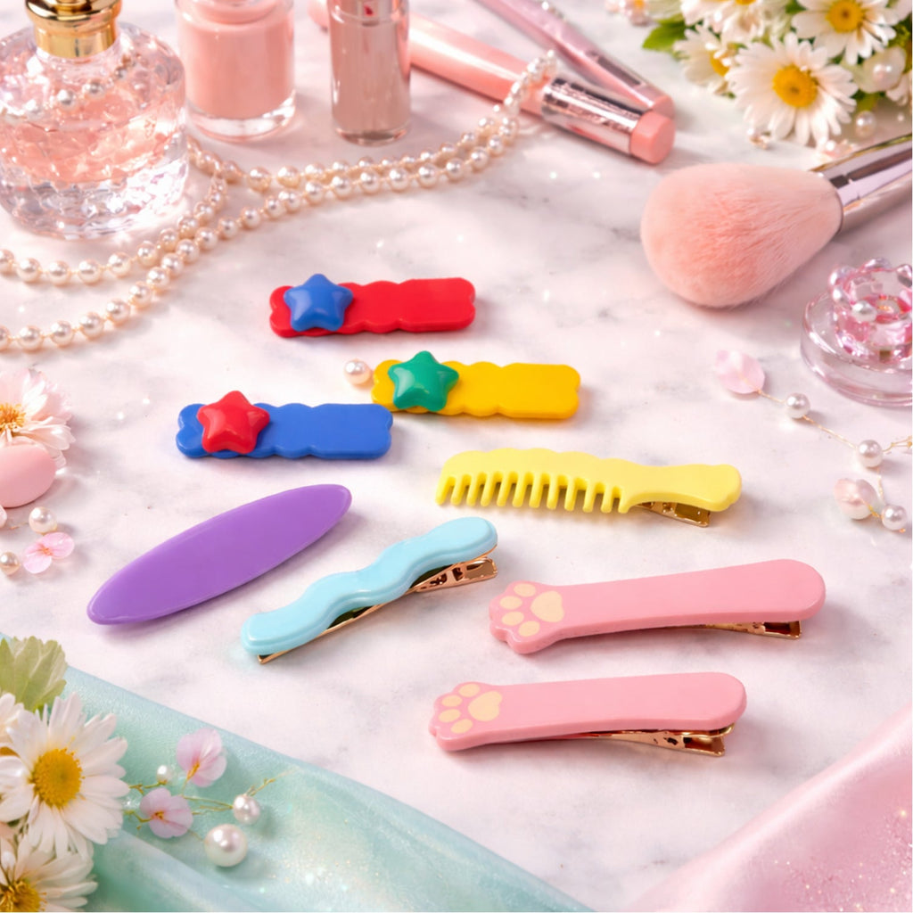 Close-up of assorted hair clips for kids