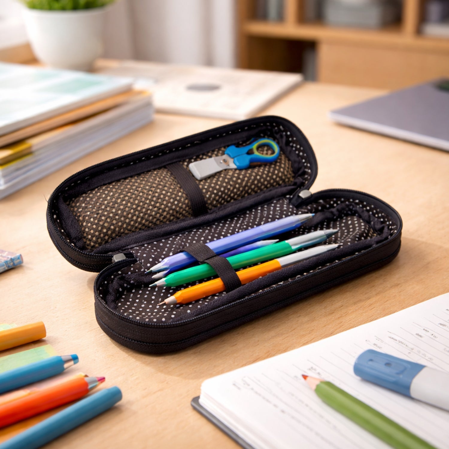 Stationery organizer zipper pouch with compact design
