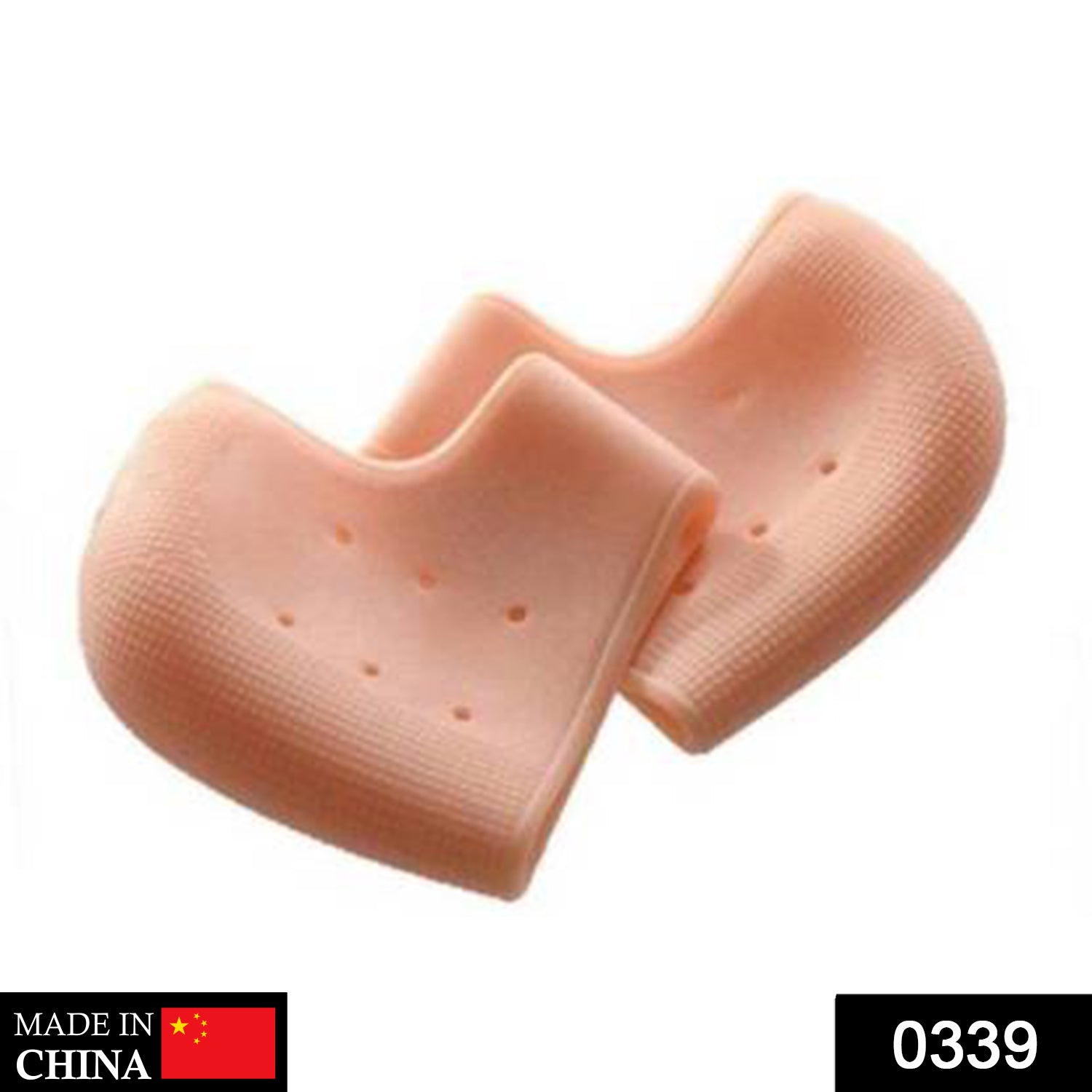 Close-up of a silicone gel heel sock, designed for heel repair and softening skin.