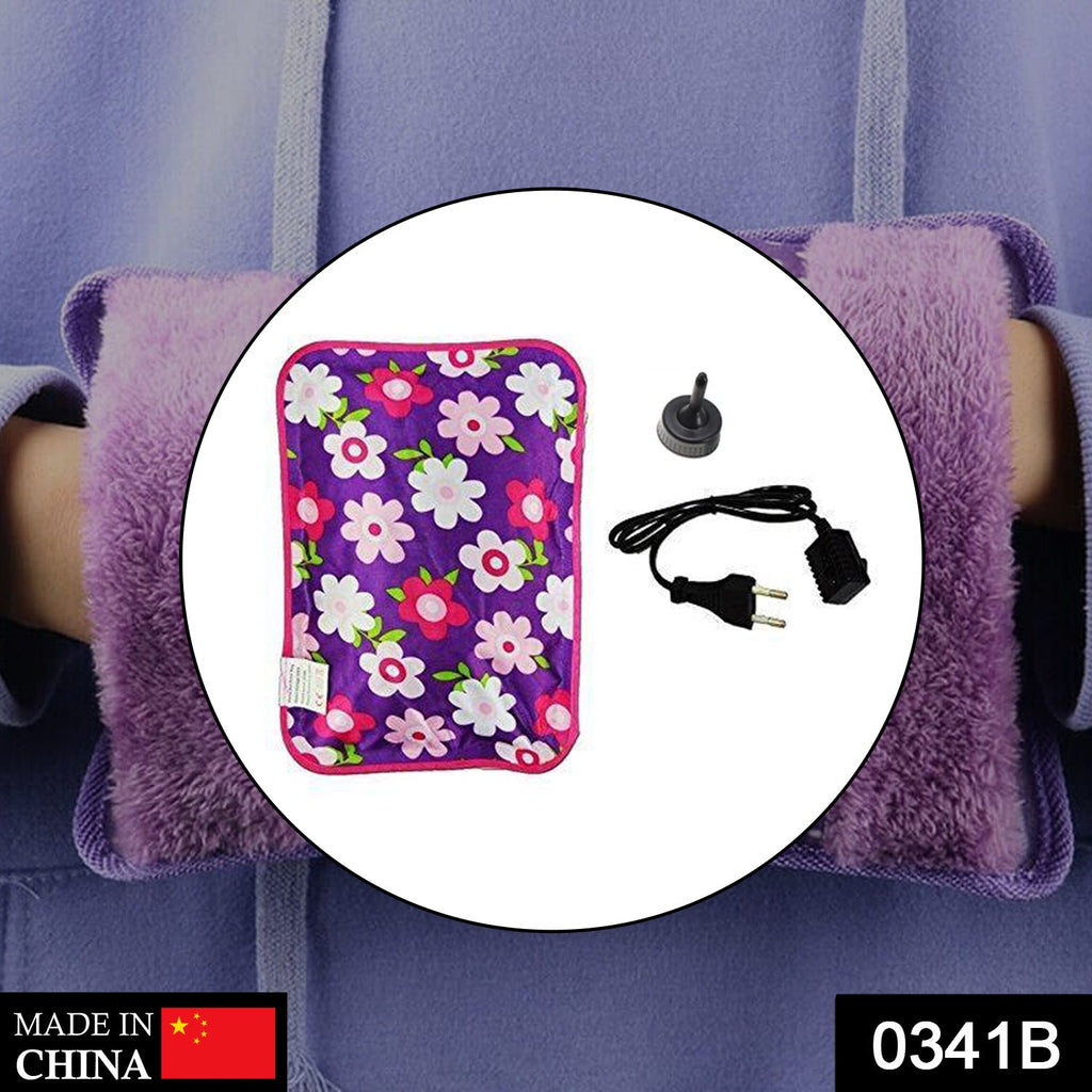 Electric Hot Water Bag shown with its charging cable, highlighting its rechargeable feature.