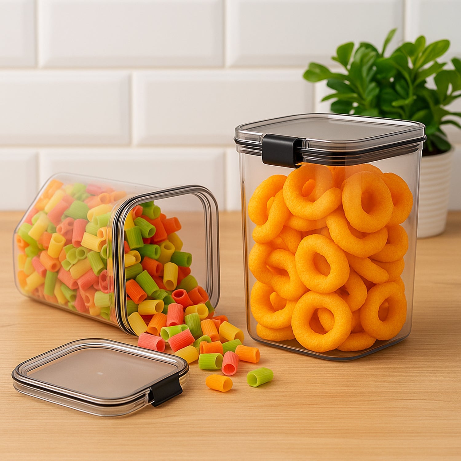 Transparent airtight food storage container set suitable for snacks and grains