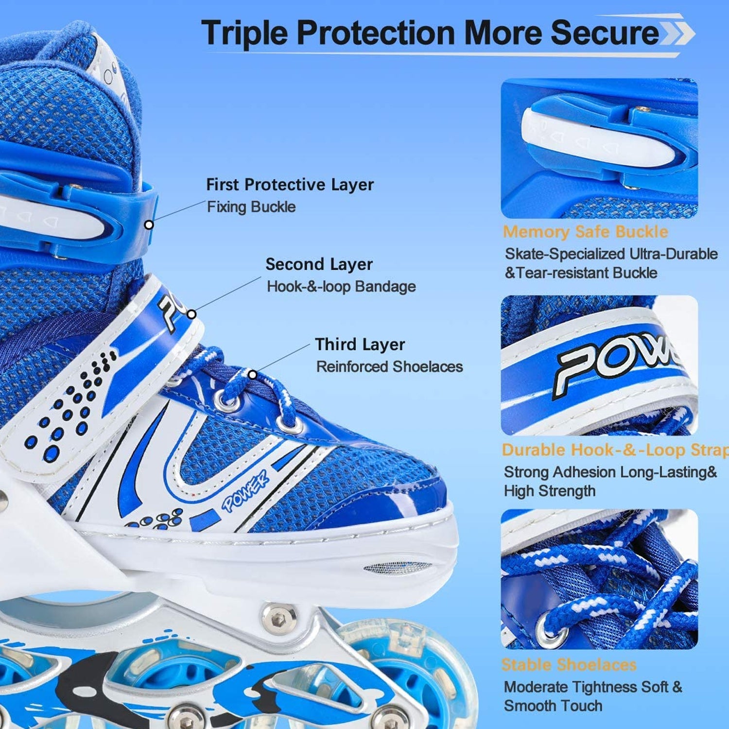 Adjustable LED inline skates with a focus on the wheel mechanism.