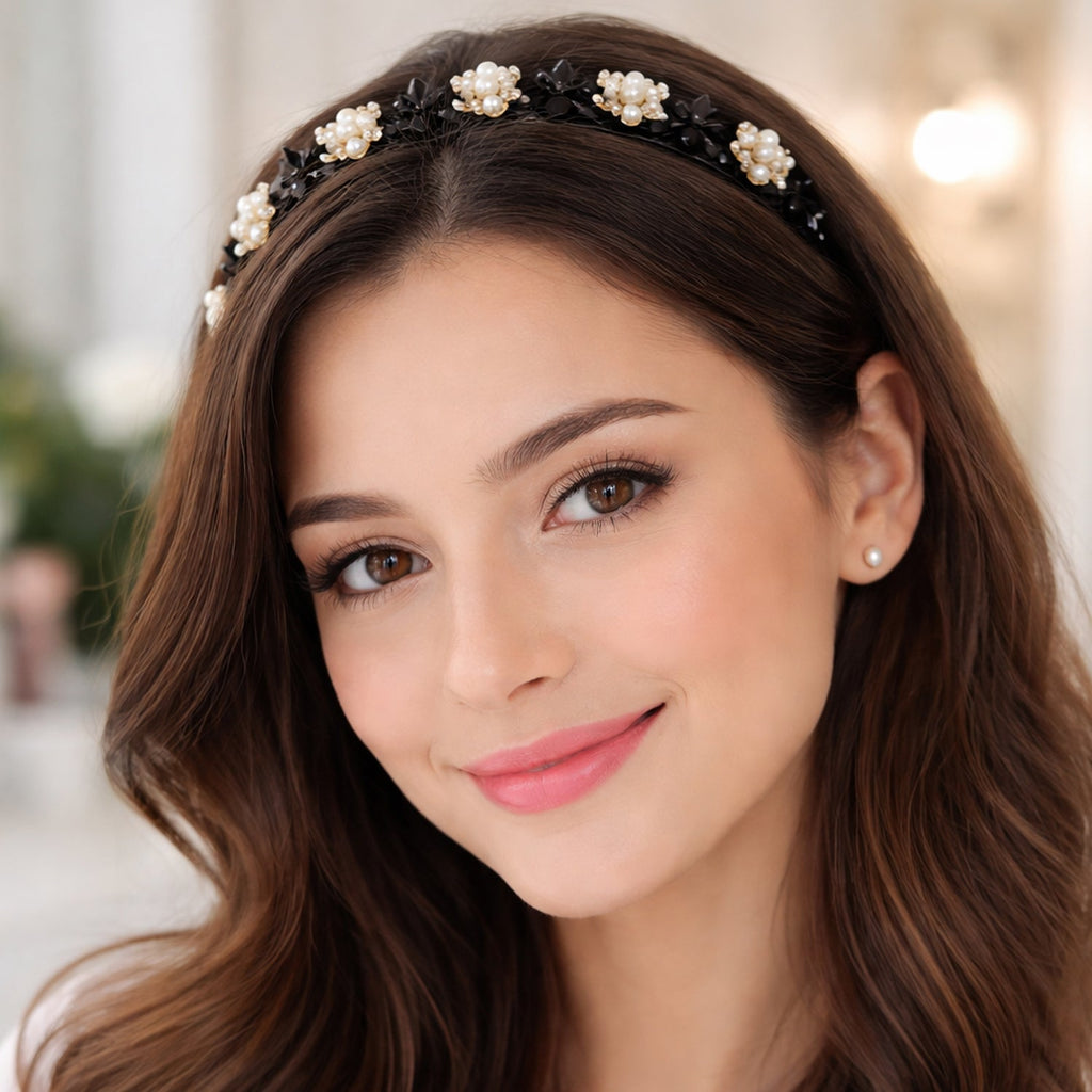 Elegant pearl embellished floral hairband for women