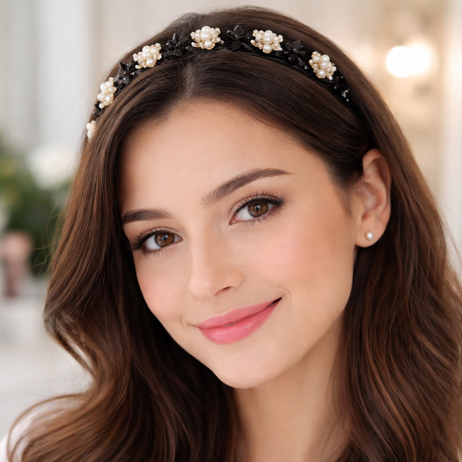 Elegant pearl embellished floral hairband for women