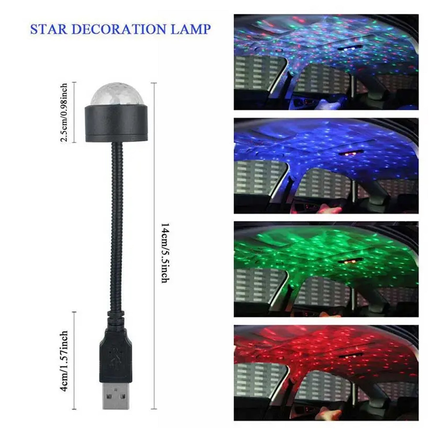 Adjustable car ceiling light creating a romantic atmosphere with star projections.