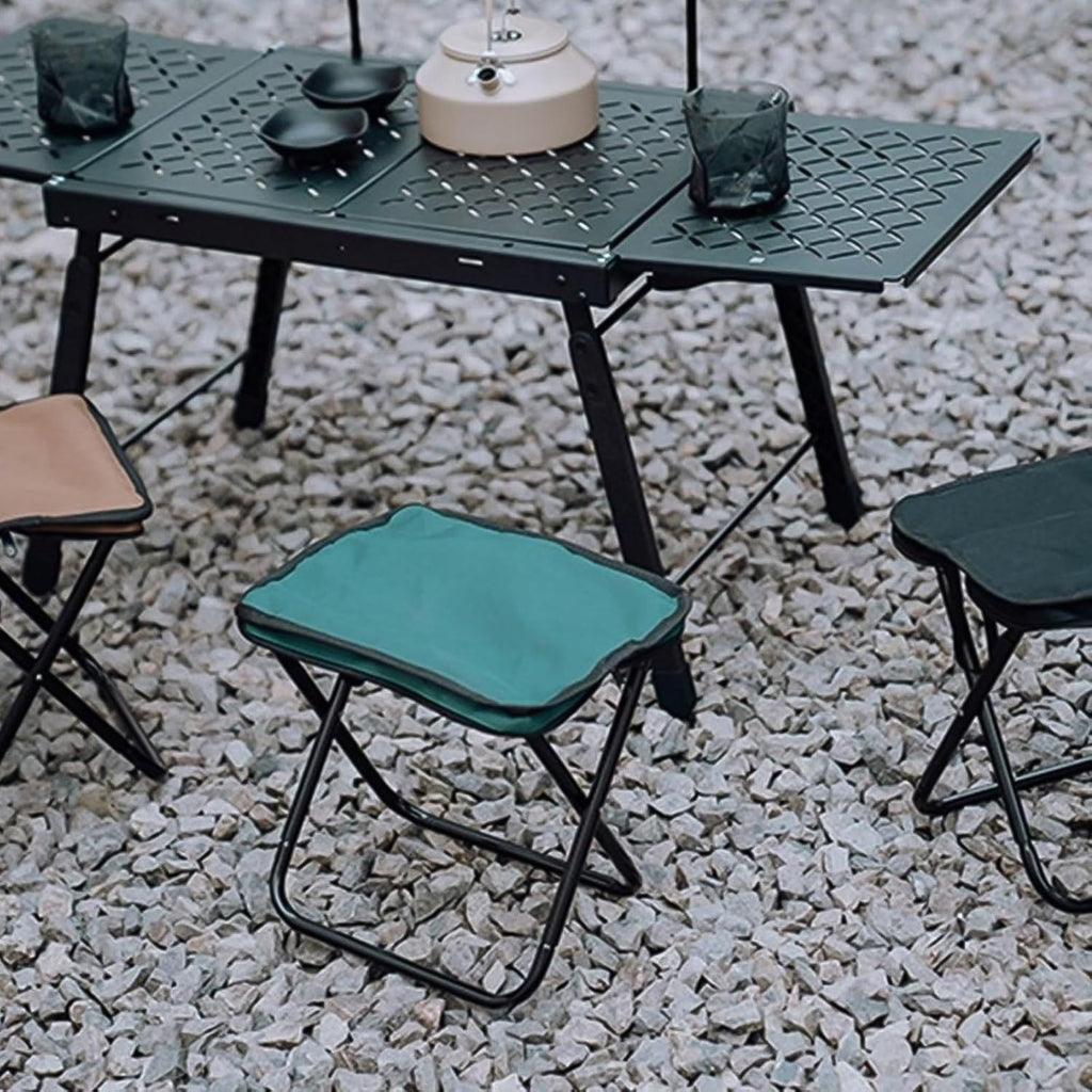 Angled view of the Folding Camping Stool, emphasizing its sturdy construction.