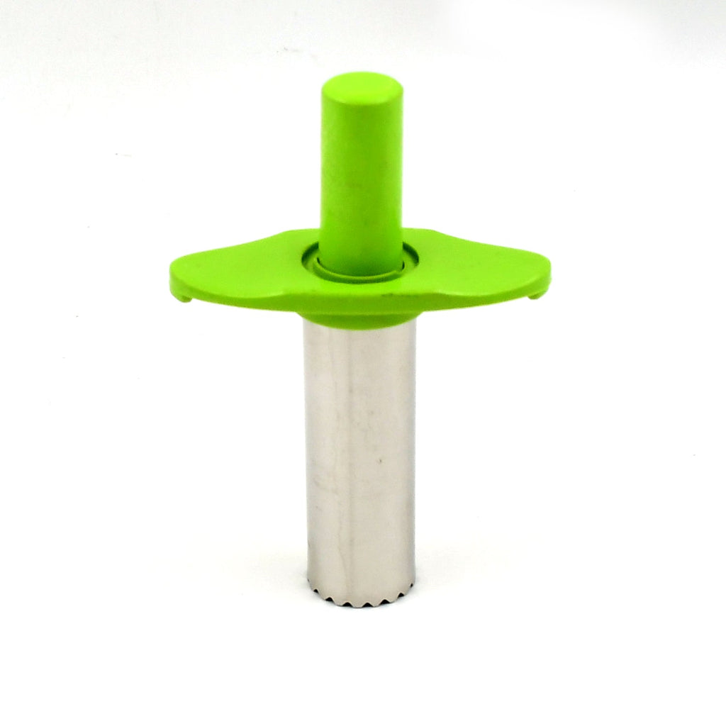 Detailed view of the sharp, durable stainless steel tip of the chili corer.