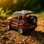 Close-up of jeep toy friction mechanism and clear roof design