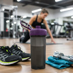 Fitness water bottle designed for protein shakes and hydration