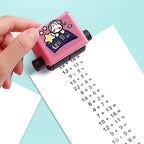 Addition and subtraction math roller stamp printing problems for kids.