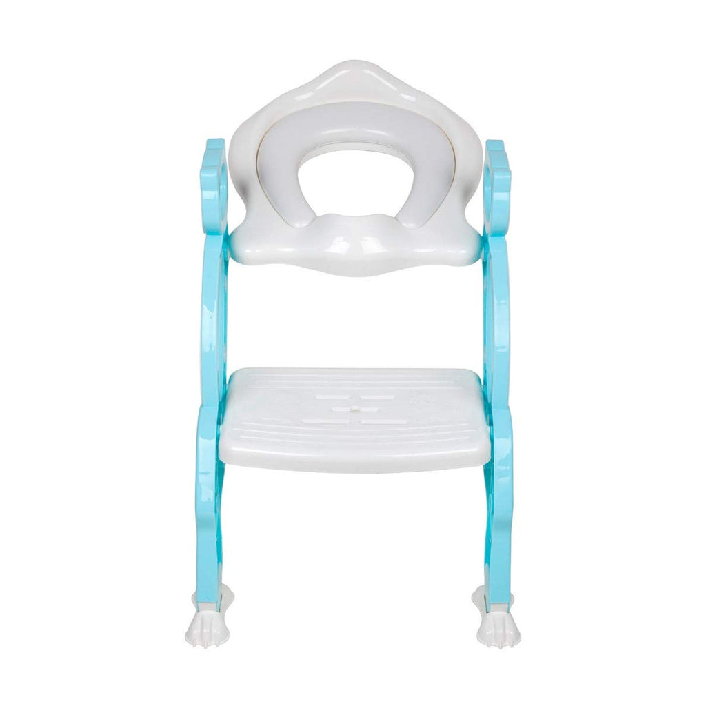 Step stool potty seat for toddlers with built-in ladder, viewed from the side.