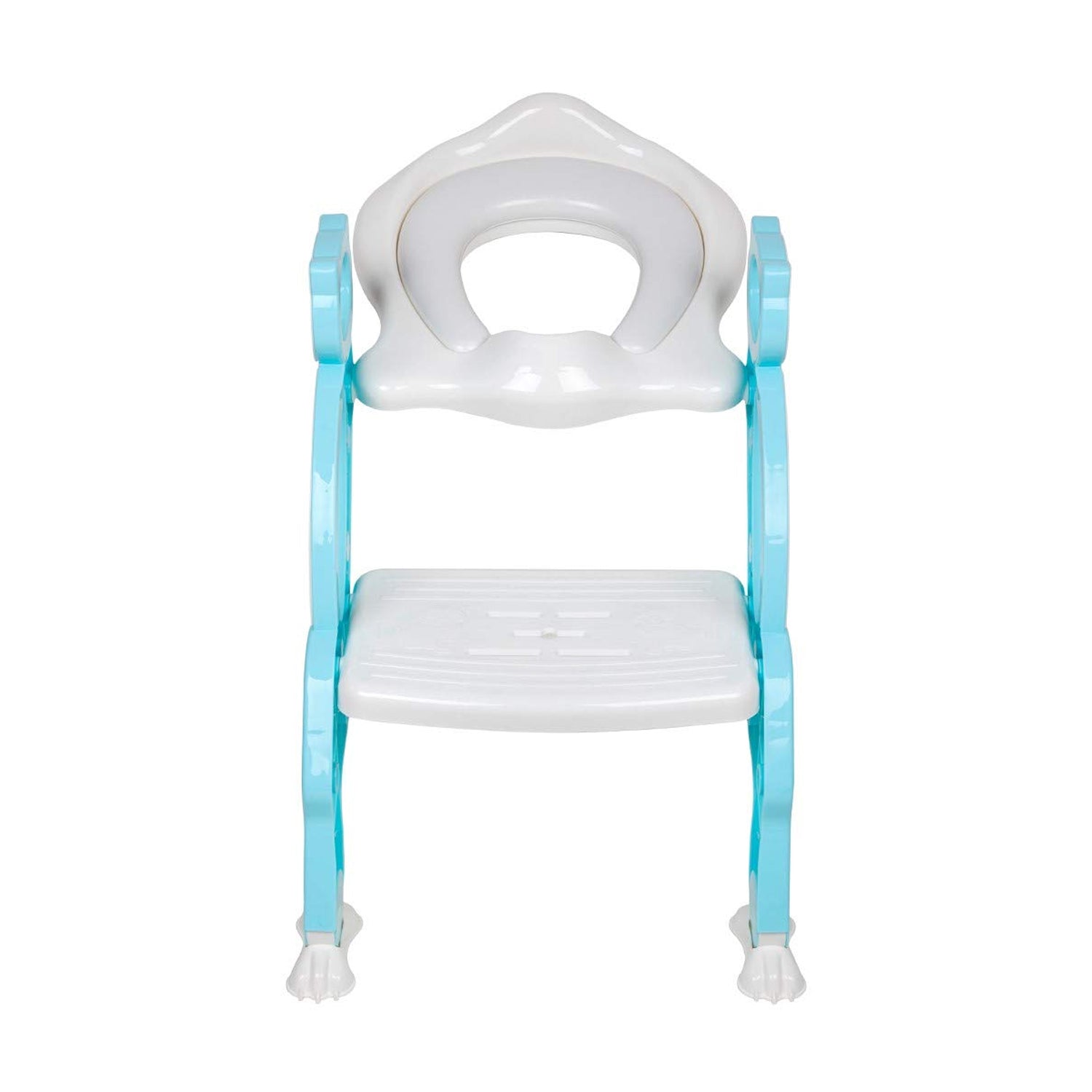 Step stool potty seat for toddlers with built-in ladder, viewed from the side.