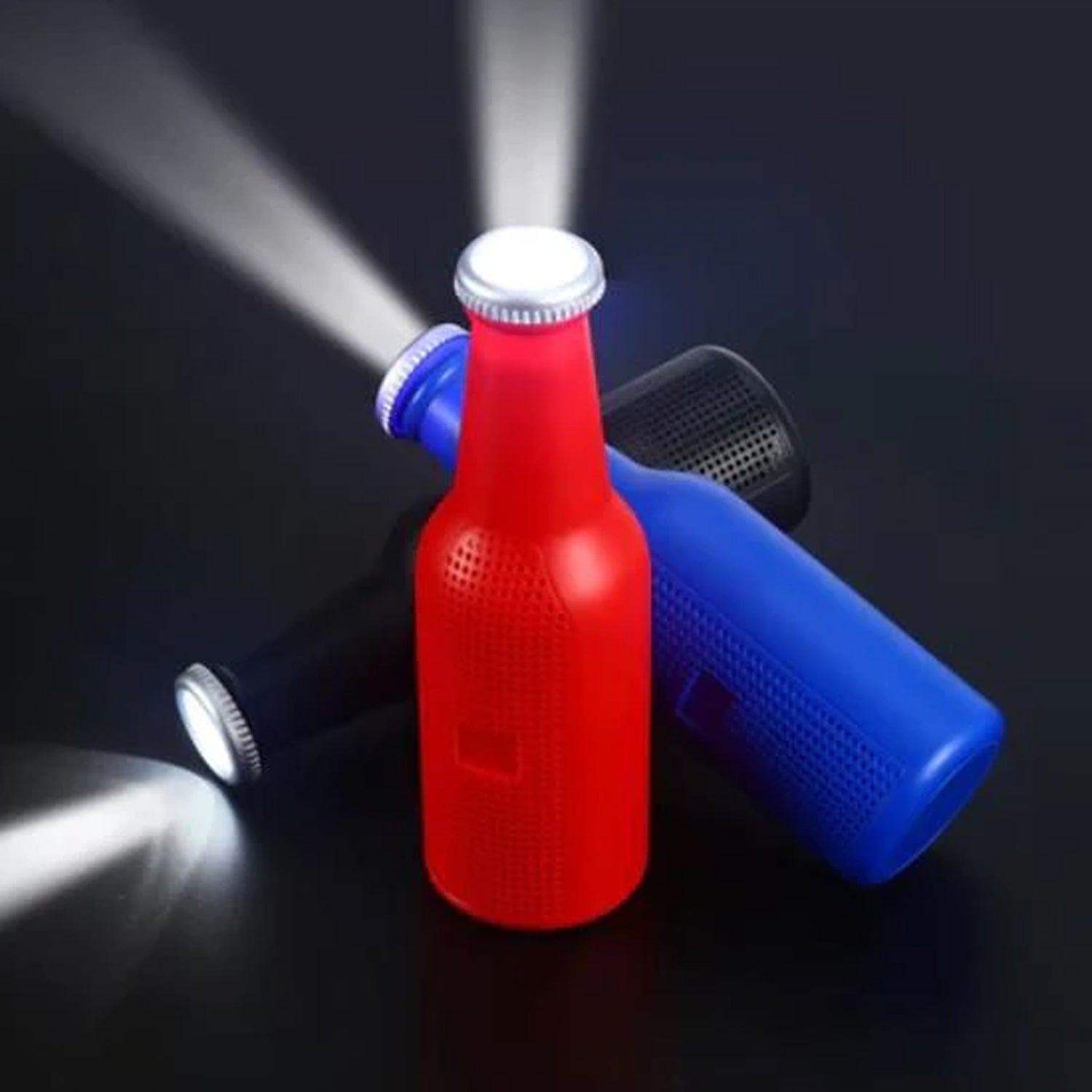 Audila Bottle Bluetooth Speaker standing upright, highlighting its sleek profile.