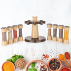 A cook using the 360° rotating kitchen spice rack to season a dish.