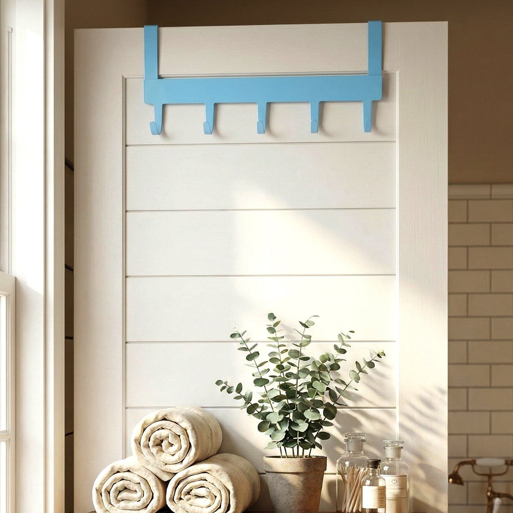 Space-saving metal hook rack for wall and door use