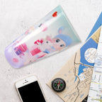 Detailed view of the Unicorn Kids Water Bottle's secure lid and integrated straw.