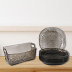 Tray set featuring reusable lightweight plastic dinner plates