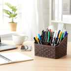Stationery holder basket with multiple compartments for desk organization