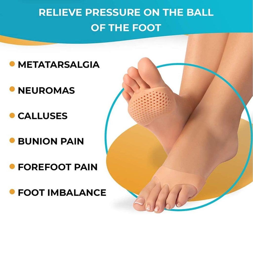 Close-up of a foot with the silicone tiptoe protector comfortably fitted over the toes.
