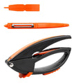 Close-up of the ergonomic handle and crushing mechanism of the ToolMate Pro garlic press.