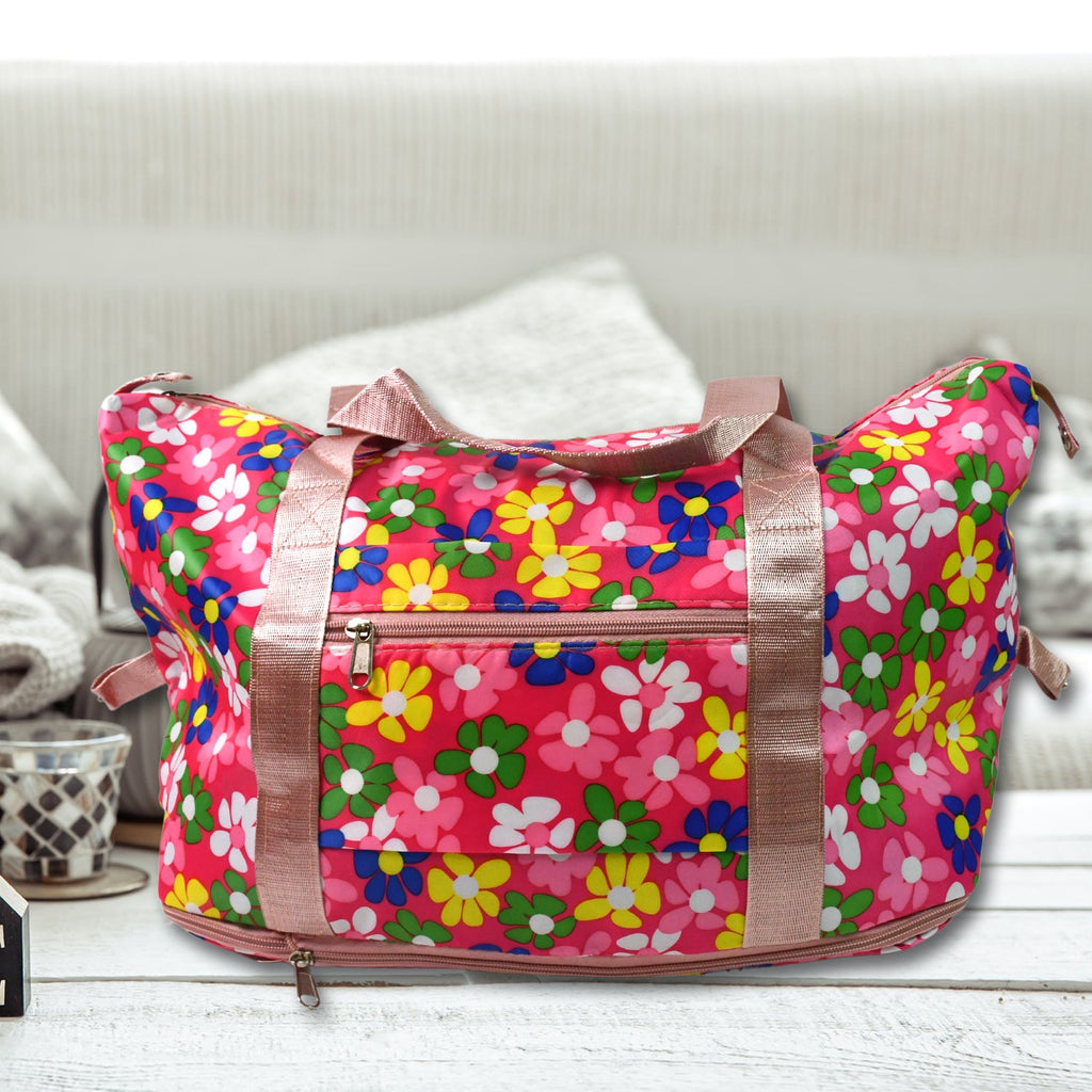 The compact foldable travel bag shown neatly folded for easy storage or packing.