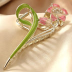 Elegant hair claw clip styled in hair showing floral pattern
