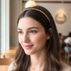 Multi-design headband set with pearl beads and leaf pattern in golden finish