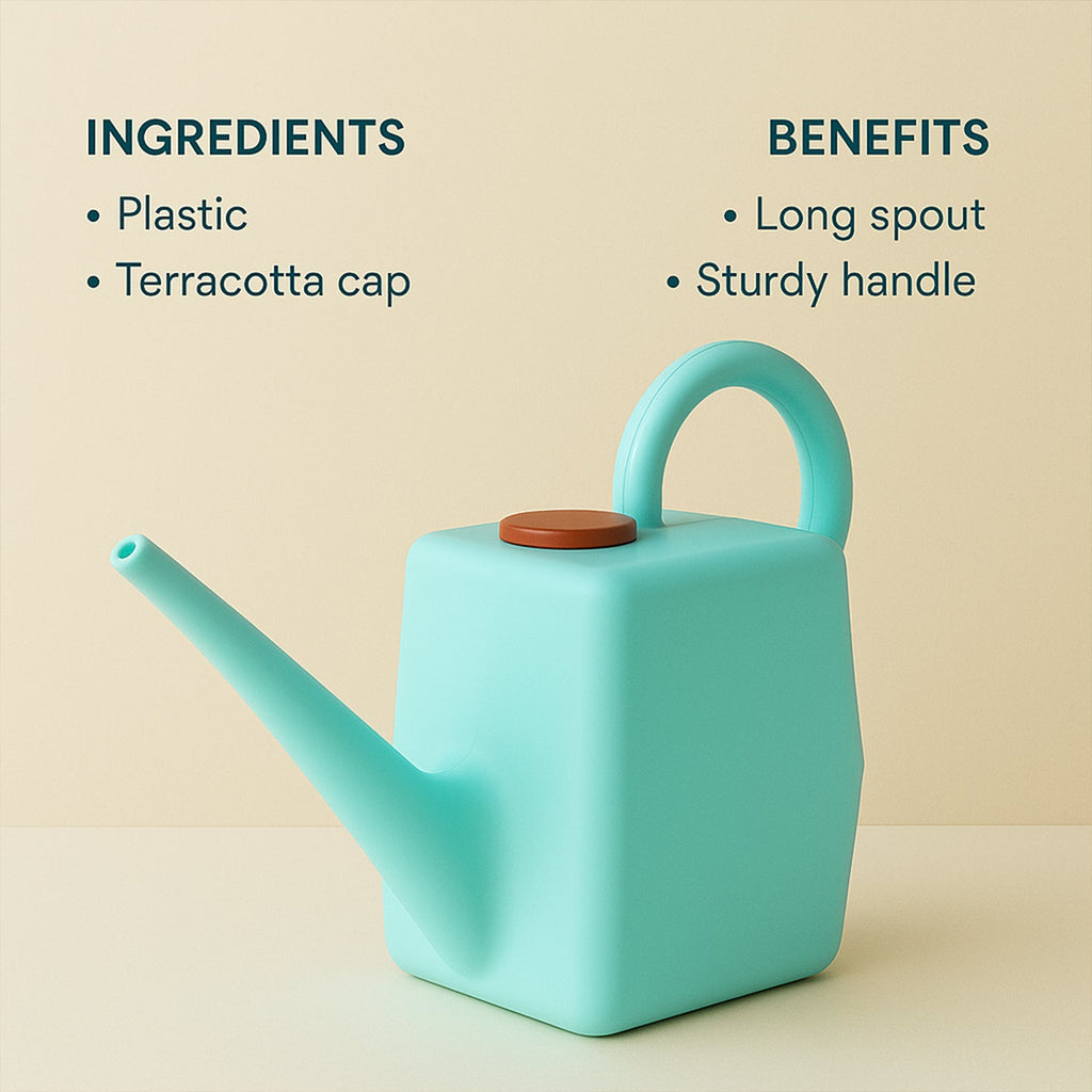 Close-up of ergonomic handle on a 2L gardening watering can for comfortable grip