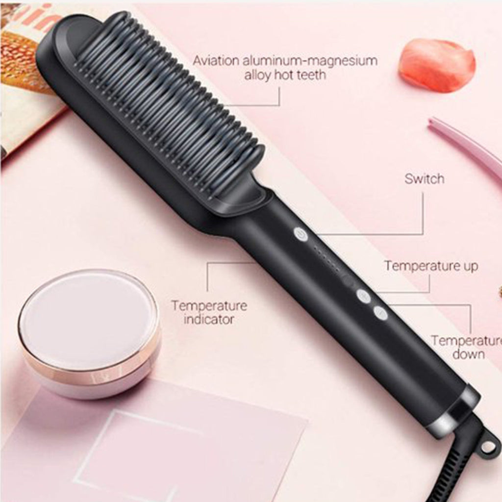Fast-heating hair straightener, ready in 50 seconds for quick styling.