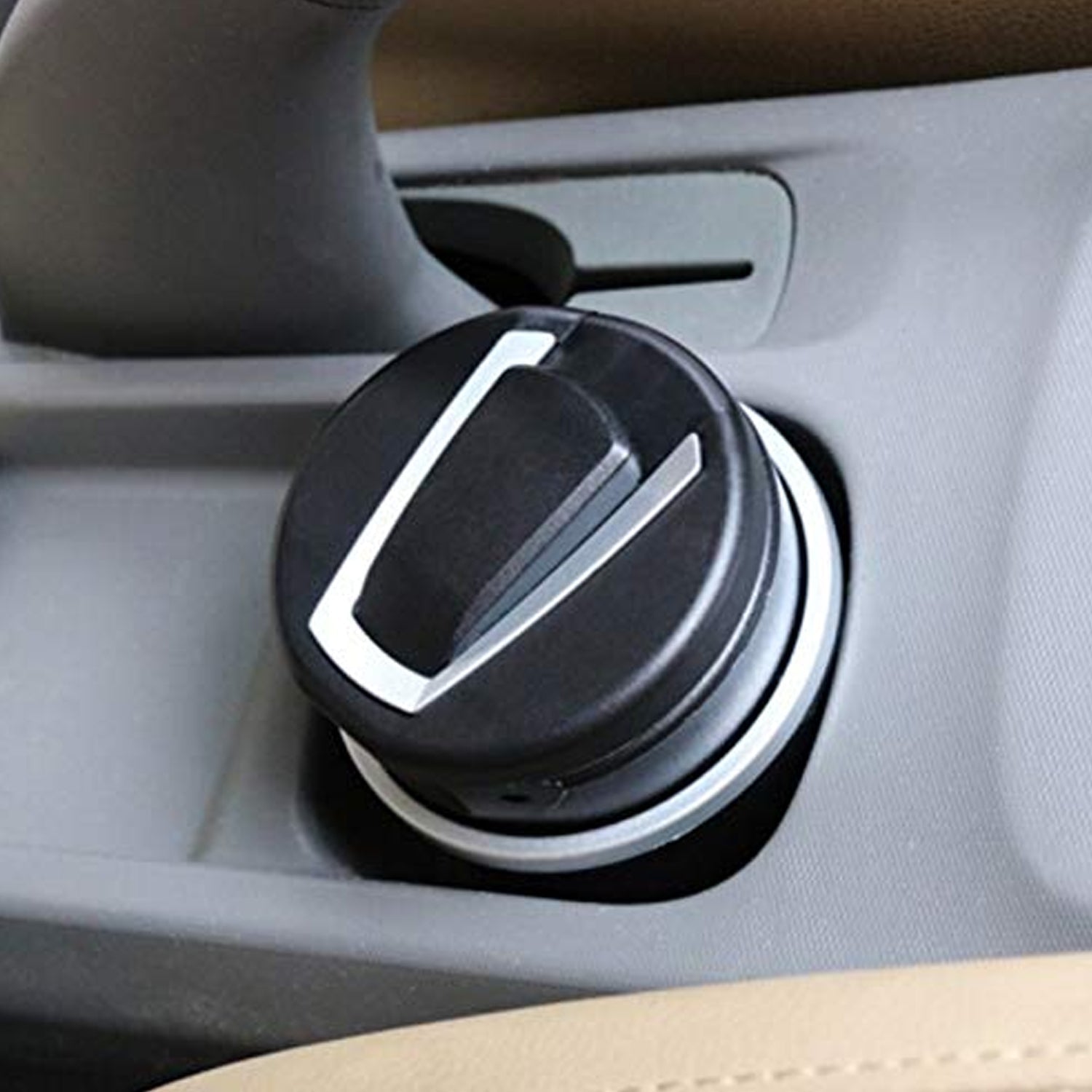 Compact car ashtray with blue LED light and sealed lid for odor control
