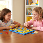 Who Am I board game setup showing character cards and question play