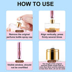 Close-up of the bottom-fill mechanism of the mini refillable perfume bottle.