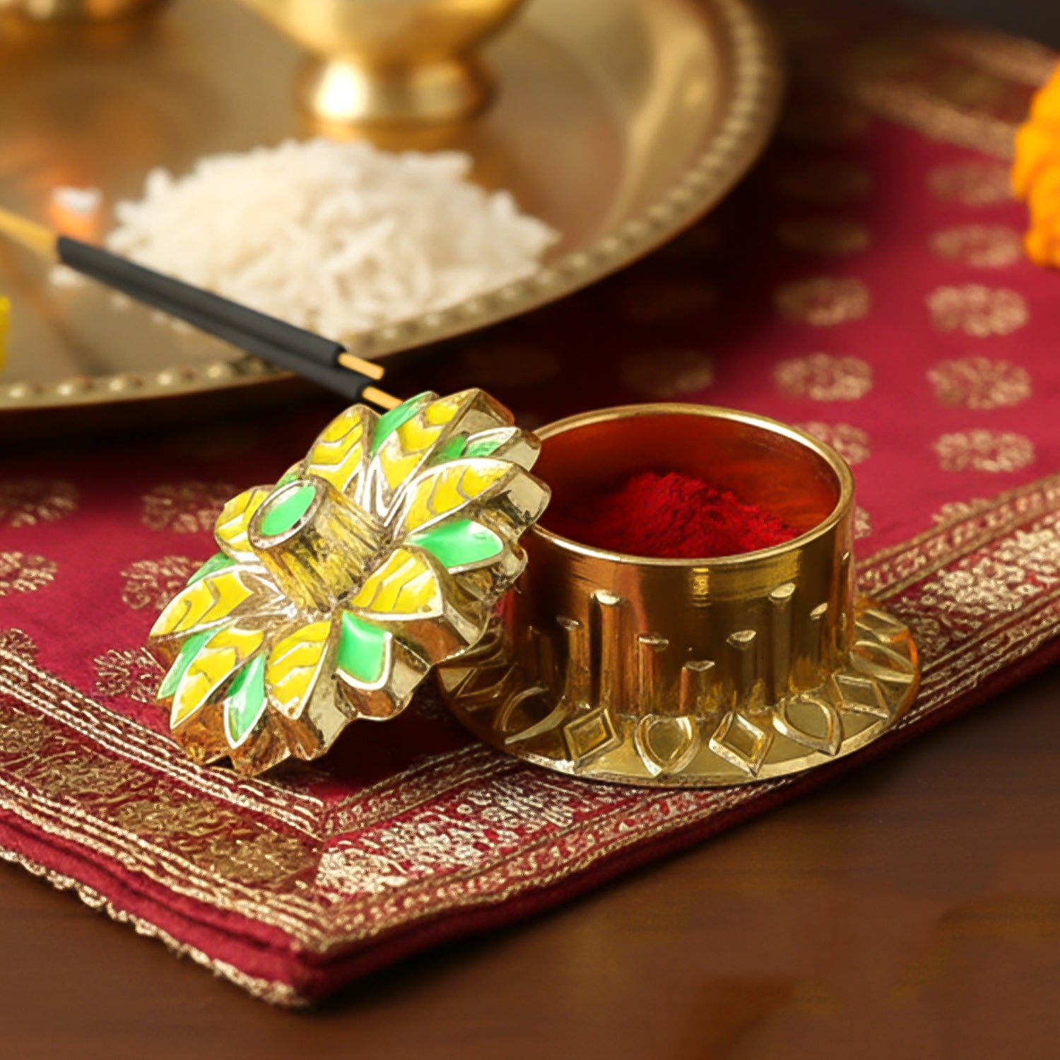Kumkum storage box with traditional design for religious ceremonies